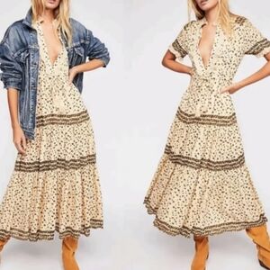 Free People Cream and Black Maxi Dress